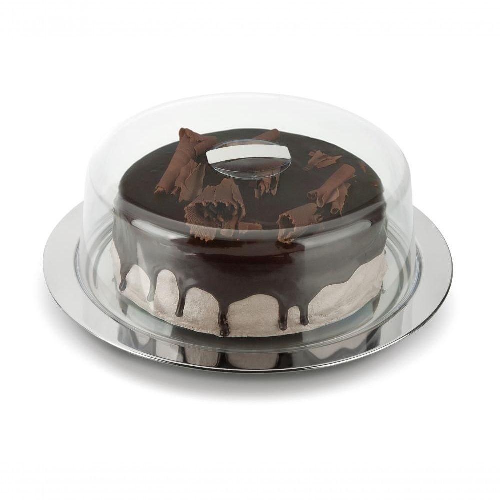 Boleira Prato Para Bolo Inox Com Cúpula Acrílico 33cm Pudim - 1