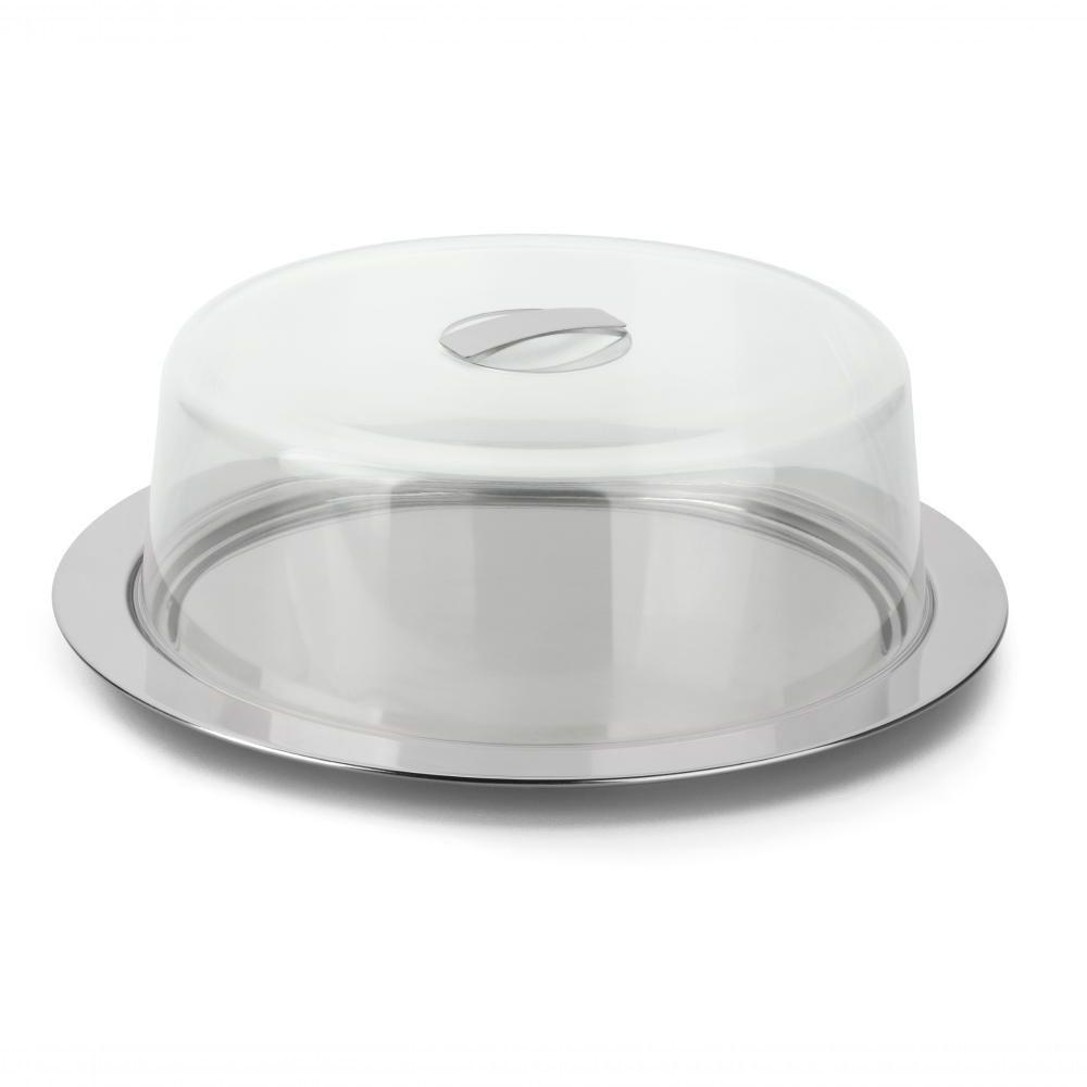 Boleira Prato Para Bolo Inox Com Cúpula Acrílico 33cm Pudim - 4