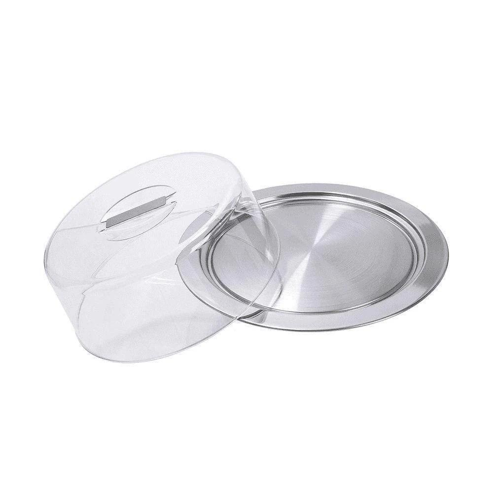 Boleira Com Pedestal Base Inox 33cm Prato Para Bolo Pudim - 2