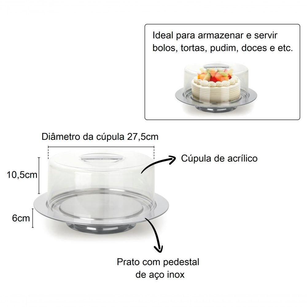 Boleira Com Pedestal Base Inox 33cm Prato Para Bolo Pudim - 4