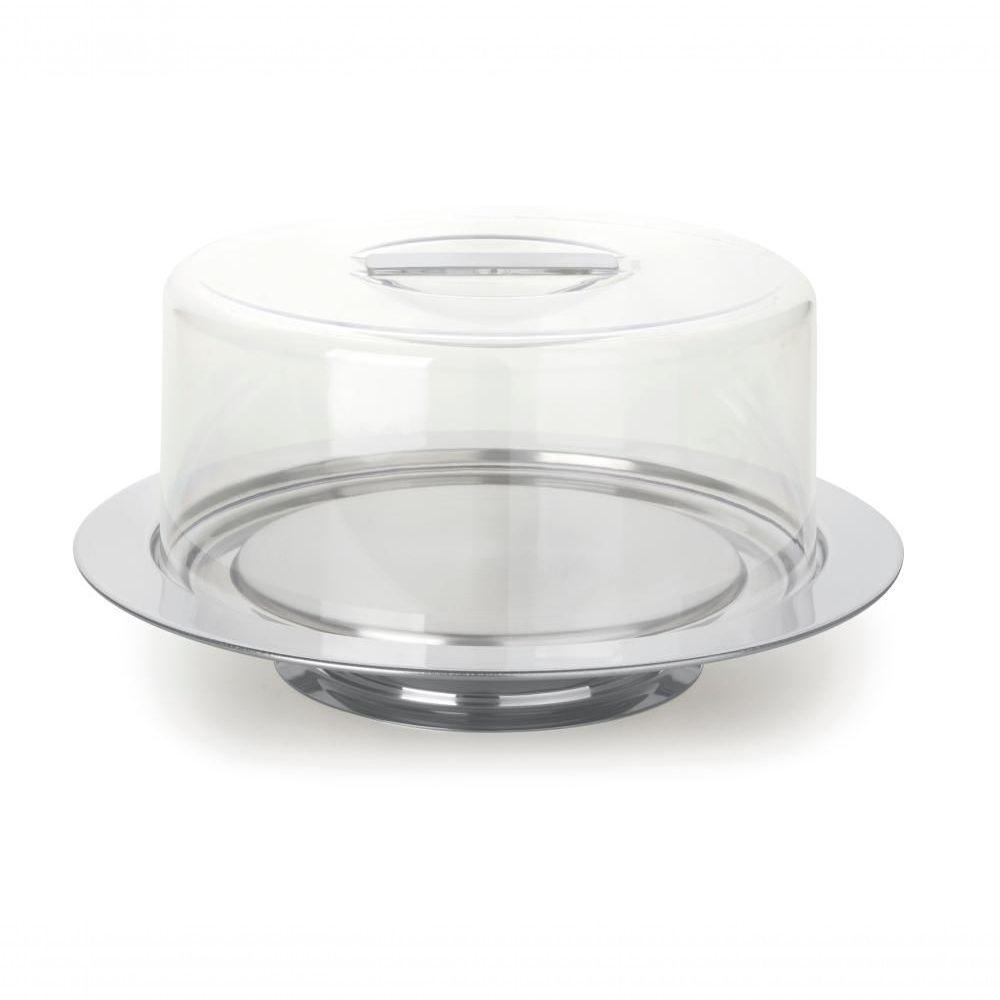 Boleira Com Pedestal Base Inox 33cm Prato Para Bolo Pudim - 5