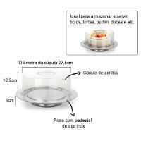 Boleira Com Pedestal Base Inox 33cm Prato Para Bolo Pudim