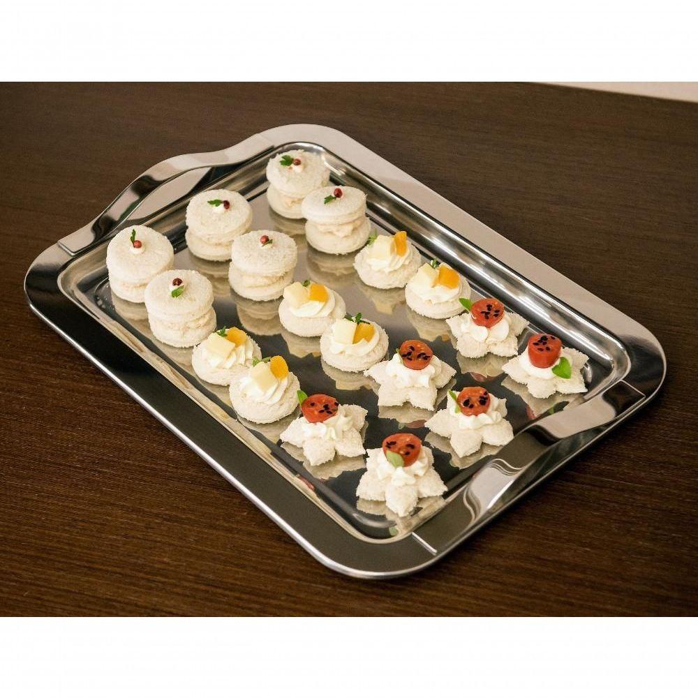 Bandeja Retangular Inox 35x25 Cm Com Alças Multiuso Servir Decorativa Casa Cozinha Bar Bebidas - 3