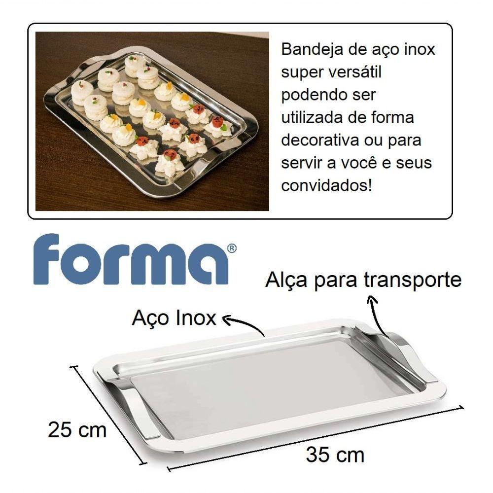 Bandeja Retangular Inox 35x25 Cm Com Alças Multiuso Servir Decorativa Casa Cozinha Bar Bebidas - 4