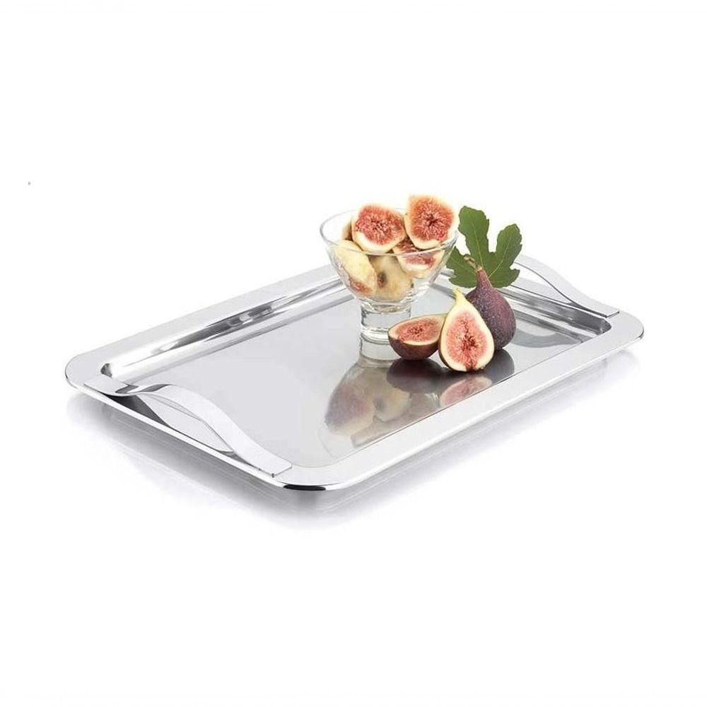 Bandeja Retangular Inox 35x25 Cm Com Alças Multiuso Servir Decorativa Casa Cozinha Bar Bebidas - 6