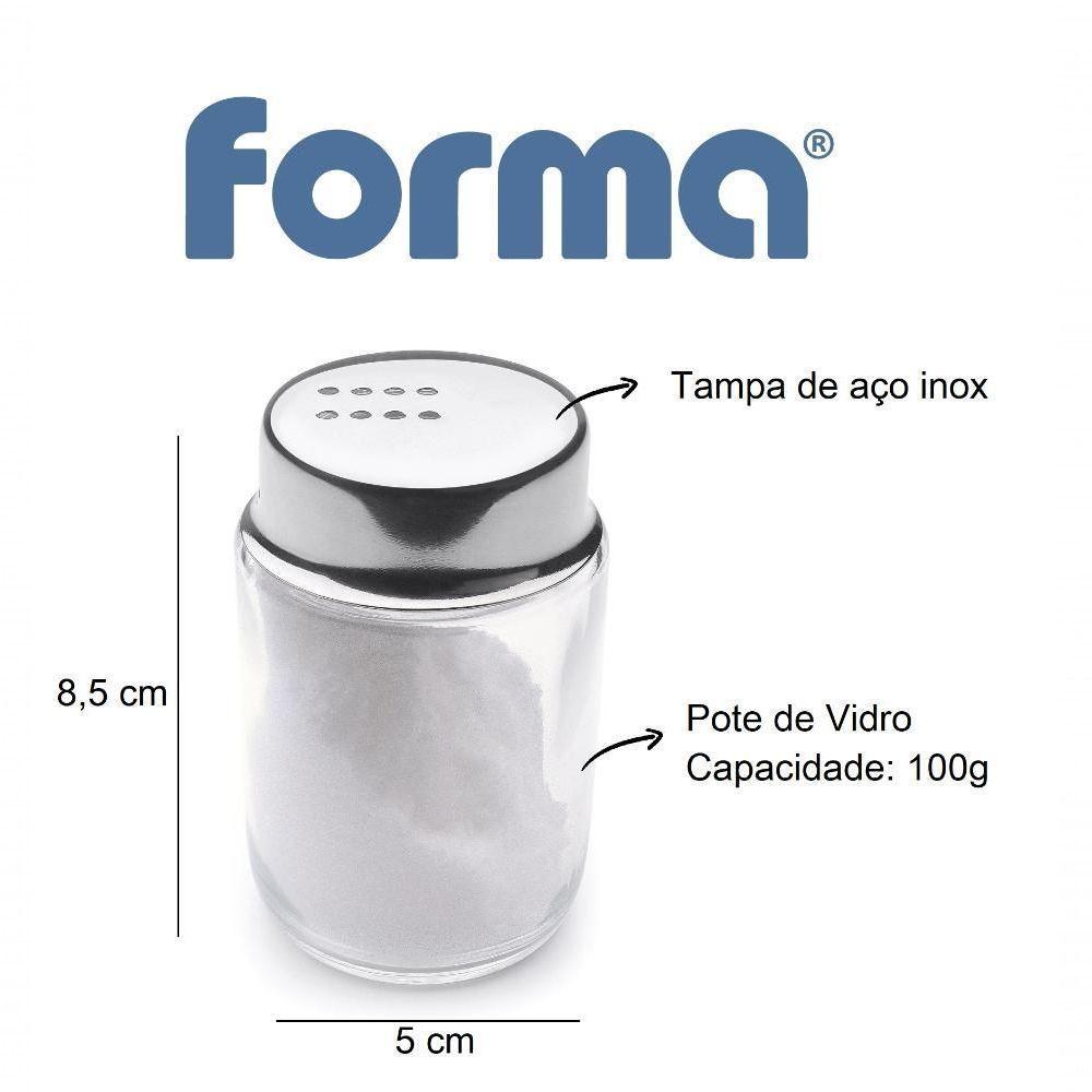 Saleiro Pimenteiro Porta Sal Dispenser Vidro Tampa Inox 100g Mesa Servir Pote Dispenser Temperos - 3