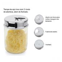 Pote De Vidro Para Queijo Ralado Queijeira Temperos 160g Oregano Ervas Multiuso Tampa Aço Inox - 2