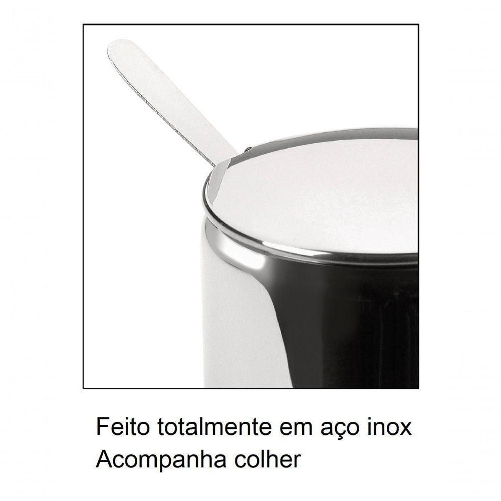 Açucareiro Inox Pote Para Açucar 250g Com Colher Aço Inoxidavel Mesa Chá Café Casa Cozinha Mesa - 3