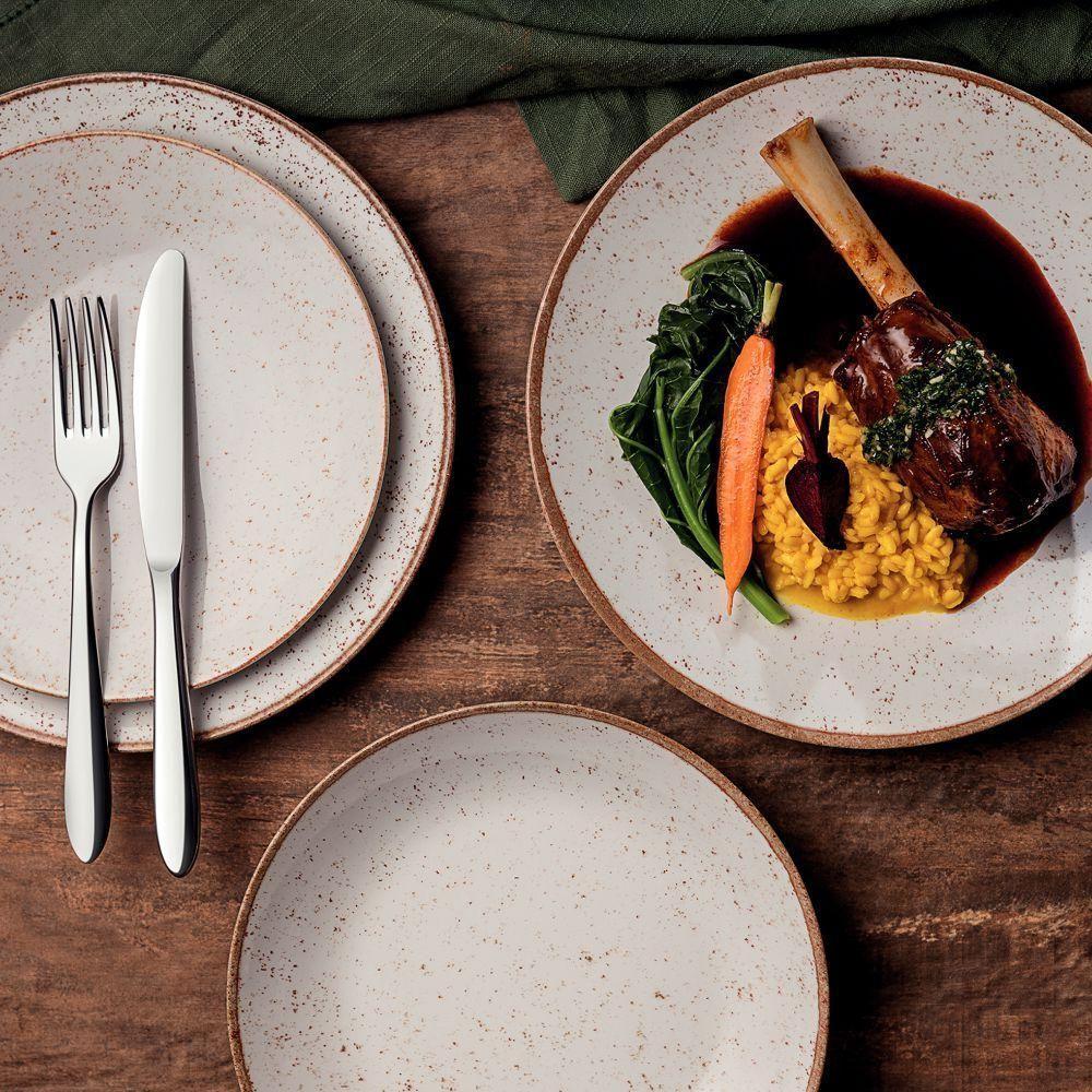 Jogo De Pratos Rústico 12pç Porcelana 25cm Com Talheres Buzios Tramontina - 2
