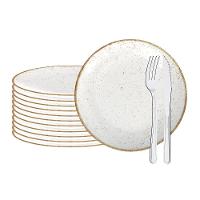 Jogo De Pratos Rústico 12pç Porcelana 25cm Com Talheres Buzios Tramontina - 1