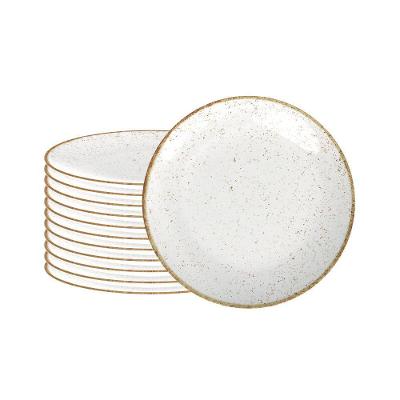 Conjunto de 12 Pratos Raso Rústico em Porcelana Decorada 25cm Marrom Tramontina