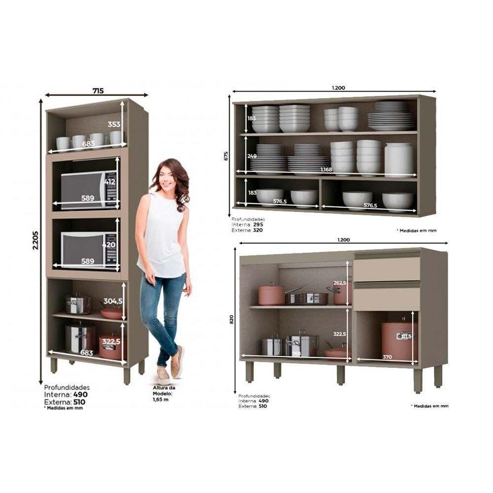 Cozinha Modulada Henn 10pçs 3 Armários 3 Balcões 1 Paneleiro 3 Complementos C10P02 Duna/Cristal - 6