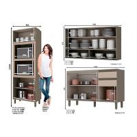 Cozinha Modulada Henn 10pçs 3 Armários 3 Balcões 1 Paneleiro 3 Complementos C10P02 Duna/Cristal - 6