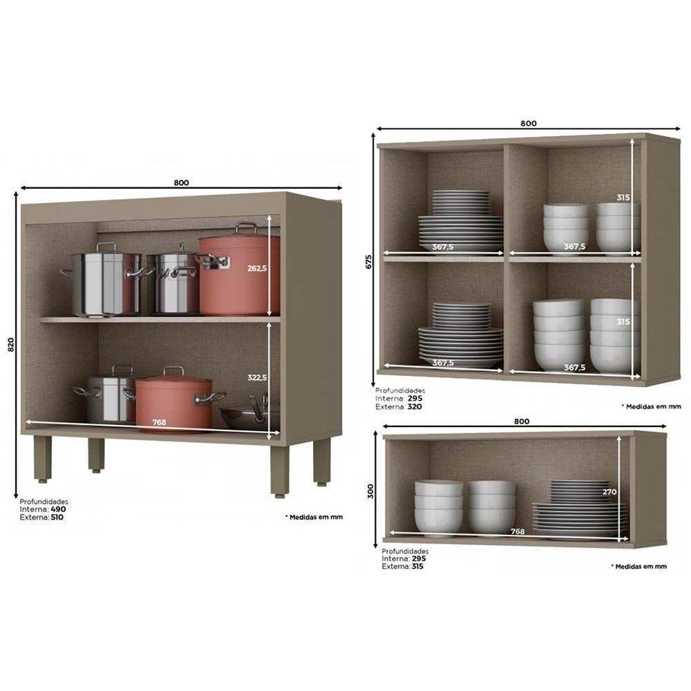 Kit De Cozinha Modulada 10pçs 3 Armários 3 Balcões 1 Paneleiro 3 Complementos C10P02 Duna/Cristal - 8