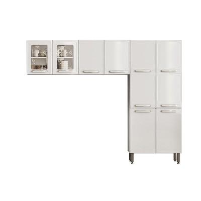 Cozinha Compacta Evidence 3 Peças 2 Armários 1 Paneleiro Aço 80cm Branco com Puxadores Plástico