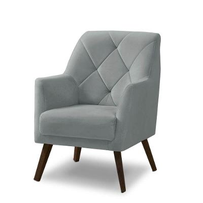 Poltrona Decorativa Retrô Recepção Magali Veludo Cinza Claro Lansofbr