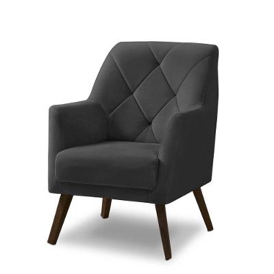 Poltrona Decorativa Retrô Recepção Magali Veludo Cinza Grafite Lansofbr