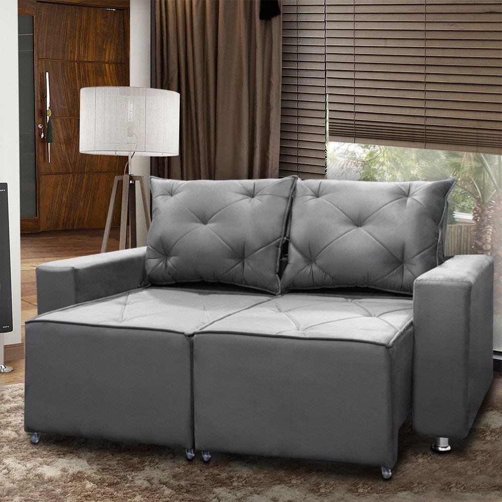 Sofá Retrátil E Reclinável 2 Lugares Bariloche 1.50cm C/ Molas - Veludo Cinza Chumbo - 2