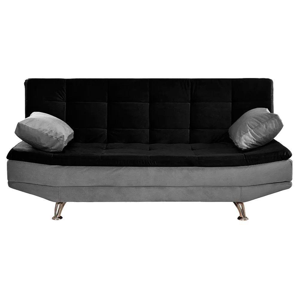 Sofá Cama Valencia 3 Lugares Reclinável Material Preto Com Chumbo - Star Confort Preto Com Chumbo - 2