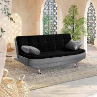 Sofá Cama Valencia 3 Lugares Reclinável Material Preto Com Chumbo - Star Confort Preto Com Chumbo - 3