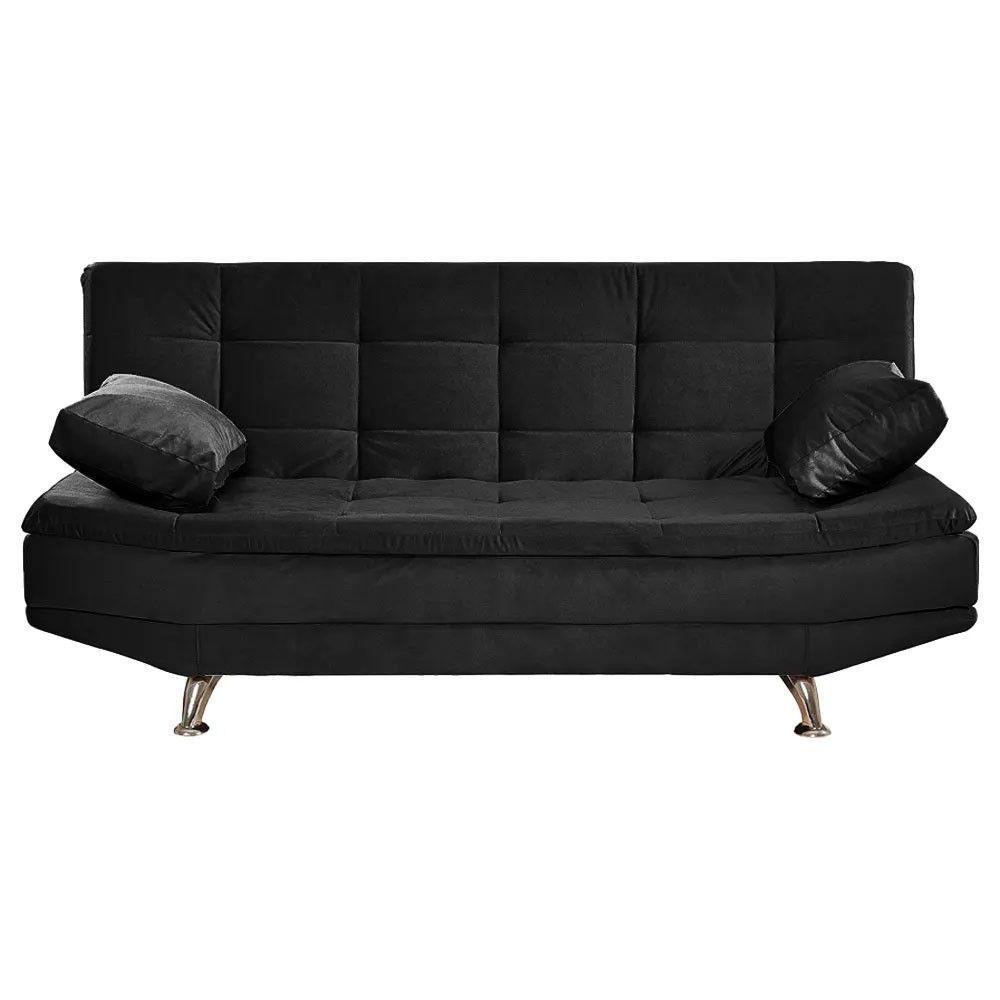 Sofá Cama Valencia 3 Lugares Reclinável Material Sintético Preto - Star Confort Preto - 7