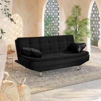 Sofá Cama Valencia 3 Lugares Reclinável Material Sintético Preto - Star Confort Preto - 6