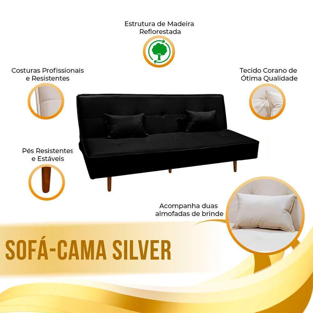 Sofá Cama Silver 3 Lugares Reclinável 1,92 Material Sintético Preto Star Confort Preto - 3