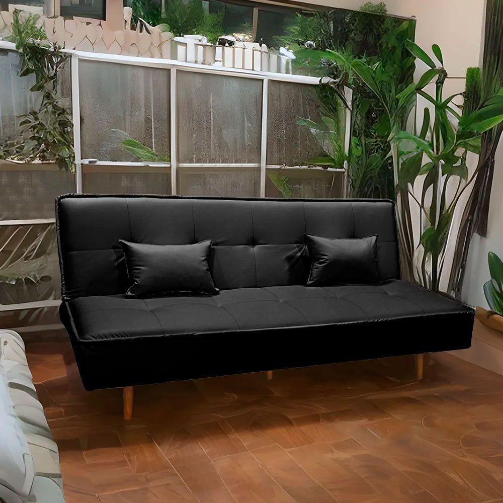 Sofá Cama Silver 3 Lugares Reclinável 1,92 Material Sintético Preto Star Confort Preto - 7