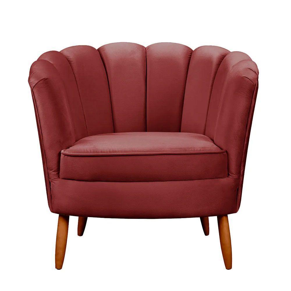 Poltrona Ariel Petala Decorativa Com Pés De Madeira Star Confort Vinho - 1