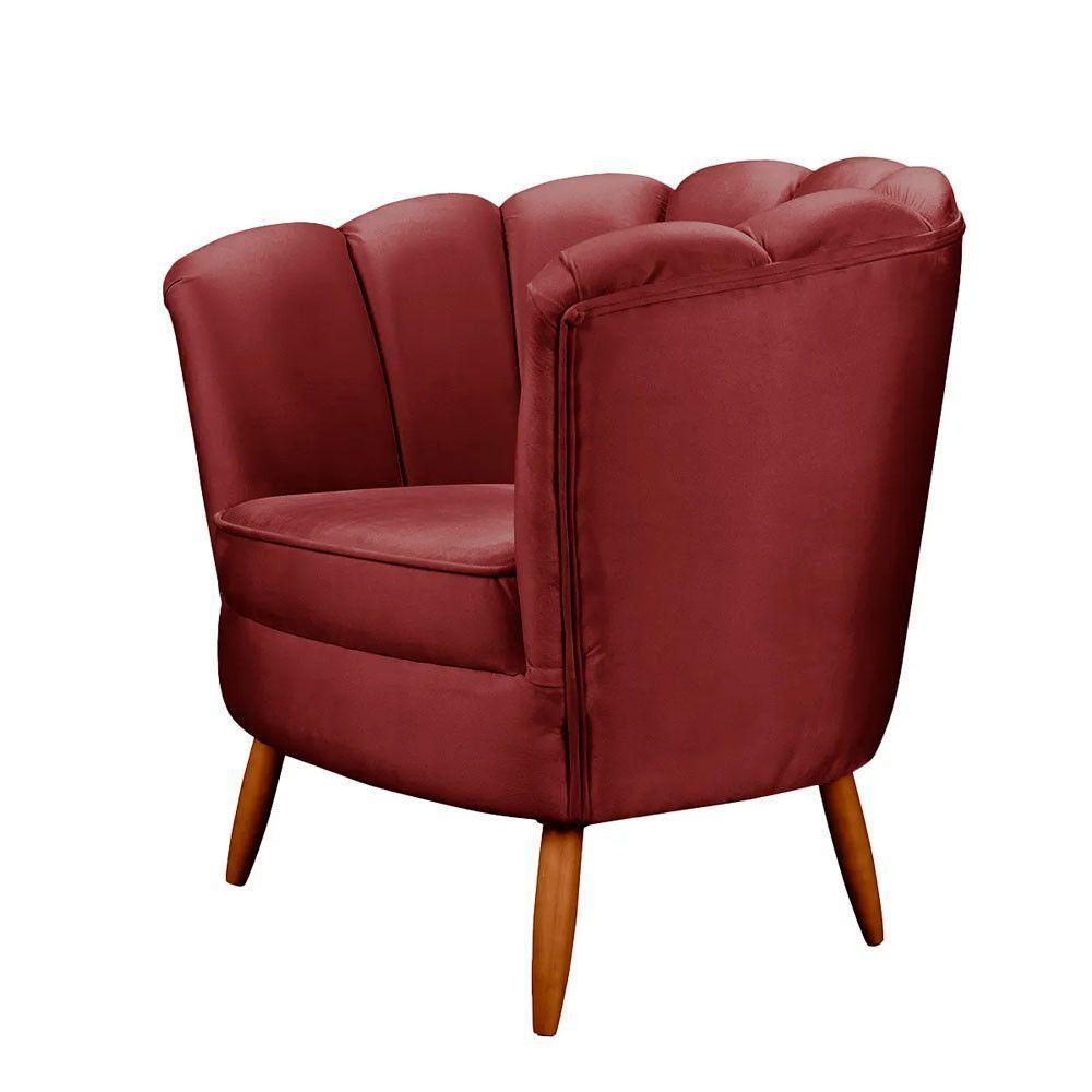 Poltrona Ariel Petala Decorativa Com Pés De Madeira Star Confort Vinho - 6
