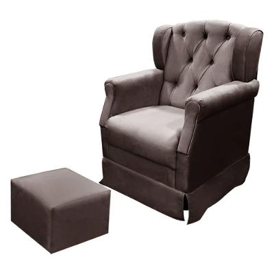 Poltrona De Amamentação Ternura Com Puff Balanço Suede Café Star Confort