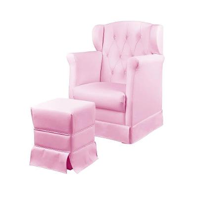 Poltrona Cadeira De Amamentação Balanço E Puff Eliza Corano Star Confort Rosa