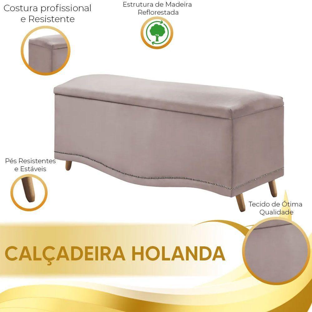 Conjunto Cabeceira E Calçadeira Holanda 1,60 Cm Veludo Star Confort Rose - 12