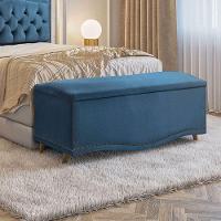 Conjunto Cabeceira E Calçadeira Holanda 1,60 Cm Veludo Star Confort Azul - 7