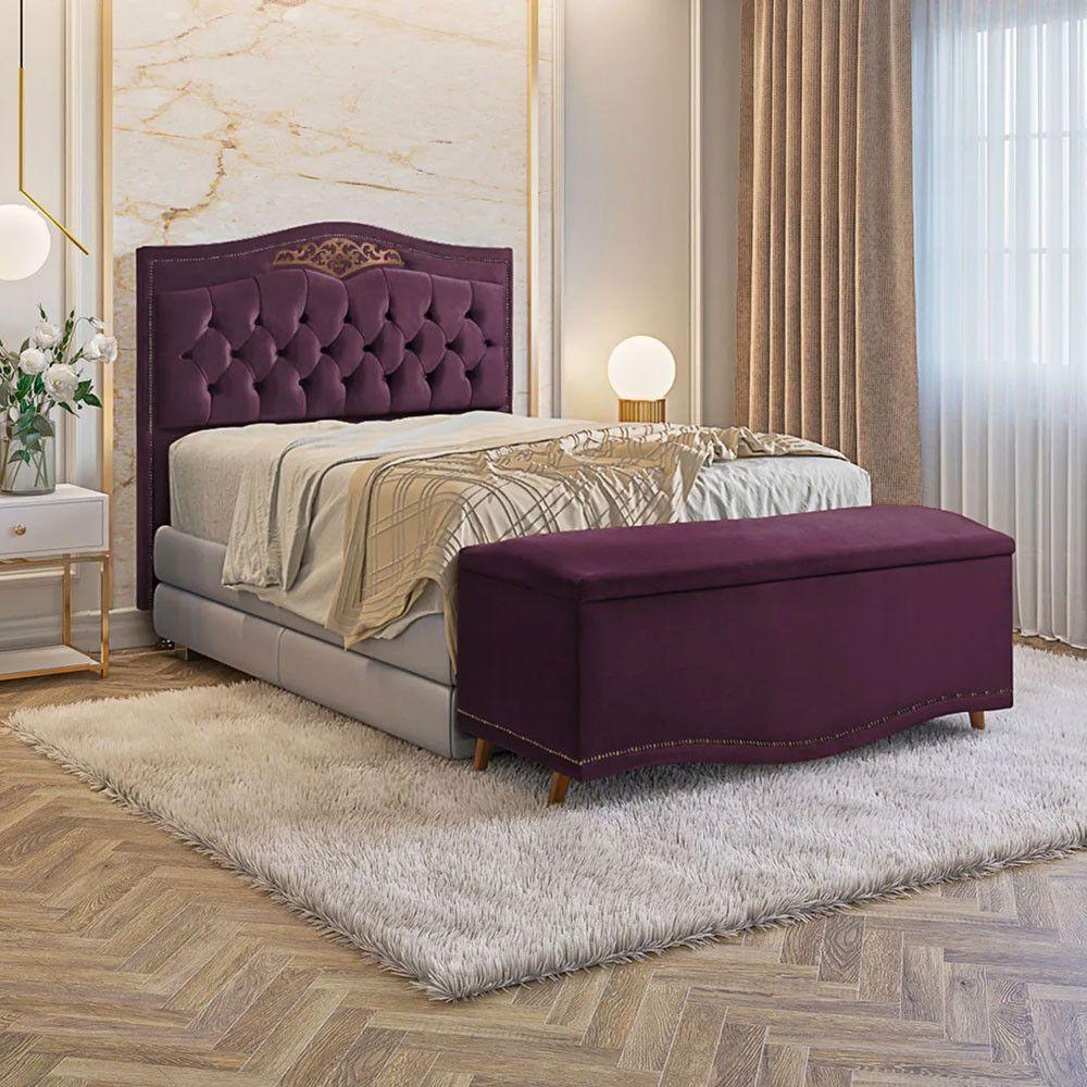 Conjunto Cabeceira E Calçadeira Holanda 1,60 Cm Veludo Star Confort Roxo - 6