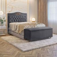 Conjunto Cabeceira E Calçadeira Holanda 1,60 Cm Veludo Star Confort Cinza Chumbo - 2