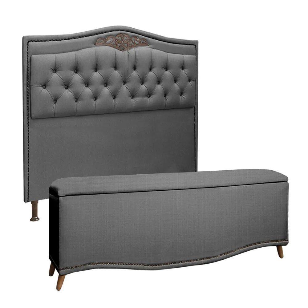 Conjunto Cabeceira E Calçadeira Holanda 1,60 Cm Linho Star Confort Trovão - 1