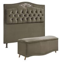 Conjunto Cabeceira E Calçadeira Holanda 1,95 Cm Veludo Star Confort Marrom Castor - 1
