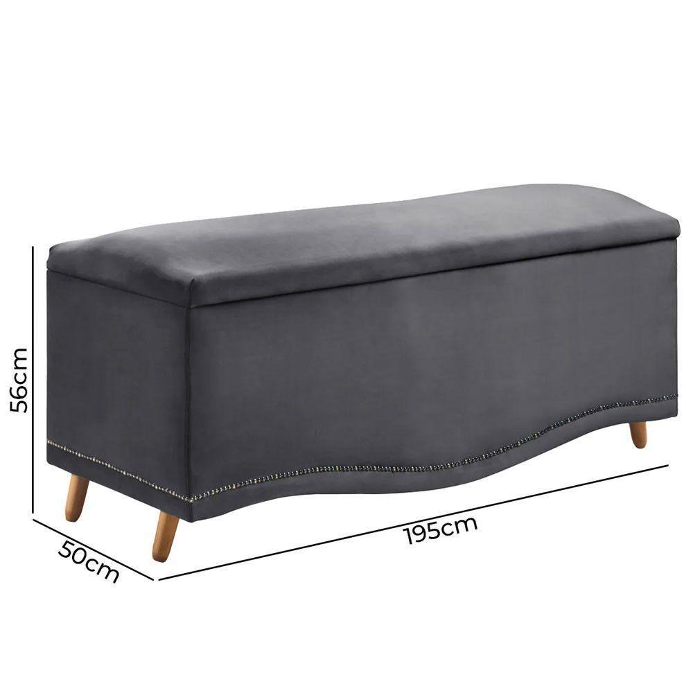 Conjunto Cabeceira E Calçadeira Holanda 1,95 Cm Veludo Star Confort Cinza Chumbo - 2