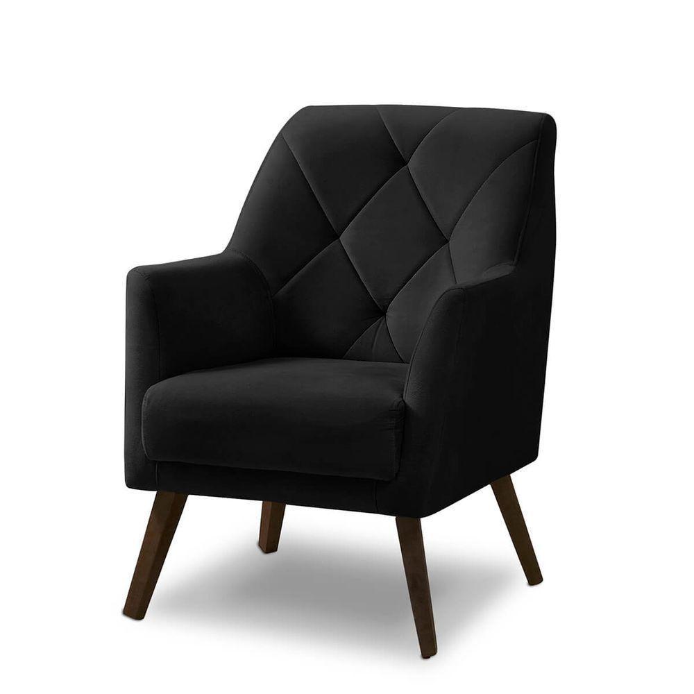 Poltrona Decorativa Retrô Recepção Magali Veludo Preto Lansofbr - 1