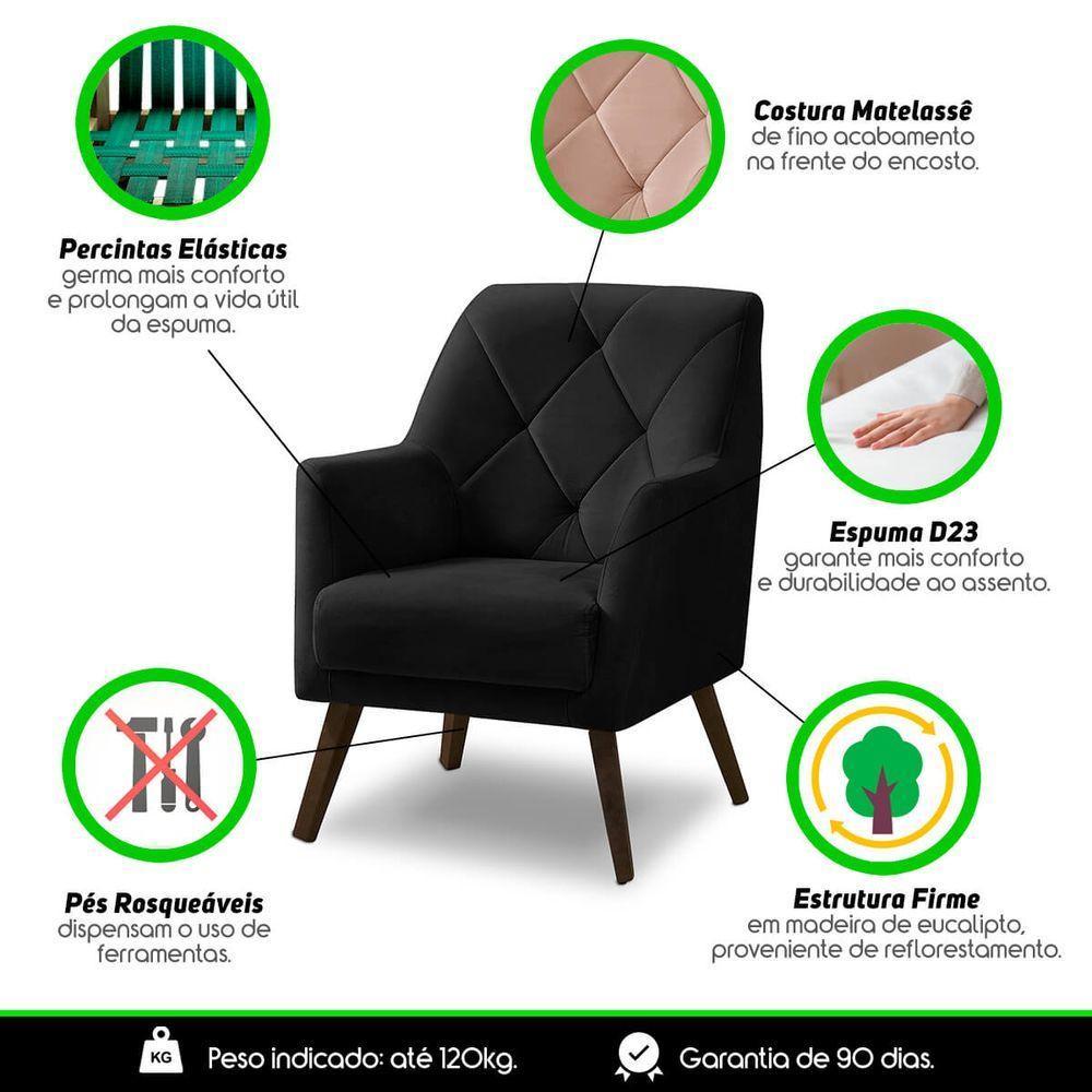 Poltrona Decorativa Retrô Recepção Magali Veludo Preto Lansofbr - 7