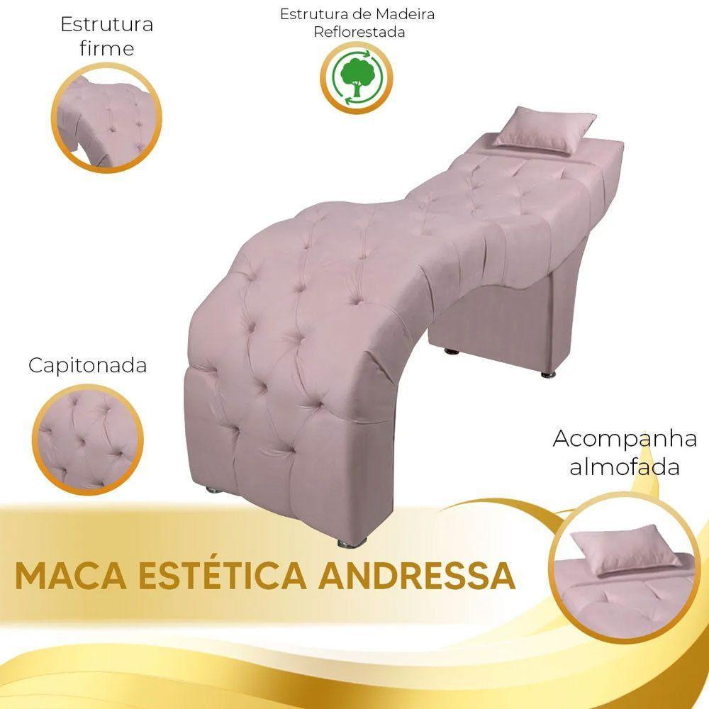 Maca Estofada Para Clínica De Estética Facial Com Capitonê Andressa Rosê Veludo Star Confort Rose - 2