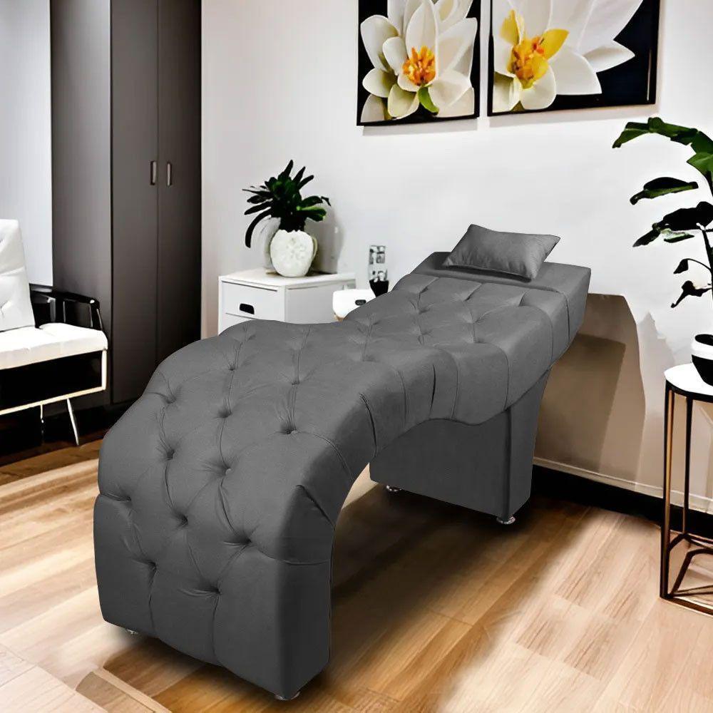 Maca Estofada Para Clínica De Estética Facial Com Capitonê Andressa Cinza Veludo Star Confort Cinza - 3