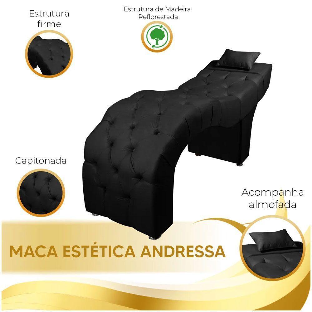 Maca Estofada Para Clínica De Estética Facial Com Capitonê Andressa Veludo Star Confort Preto - 2