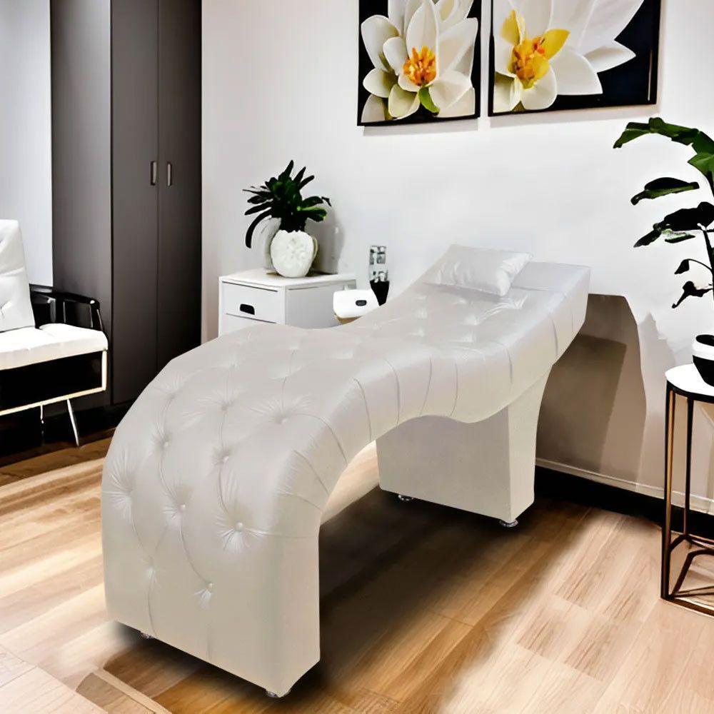 Maca Estofada Para Clínica De Estética Facial Com Capitonê Andressa Bege Material Sintético Star Confort Bege - 3