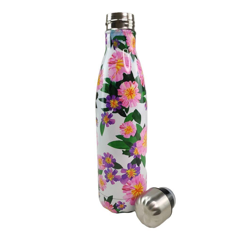 Garrafa Termica Estampada Flores Inox 500ml Floral Florido Dia A Dia Treino Caminhada Academia Traba - 1