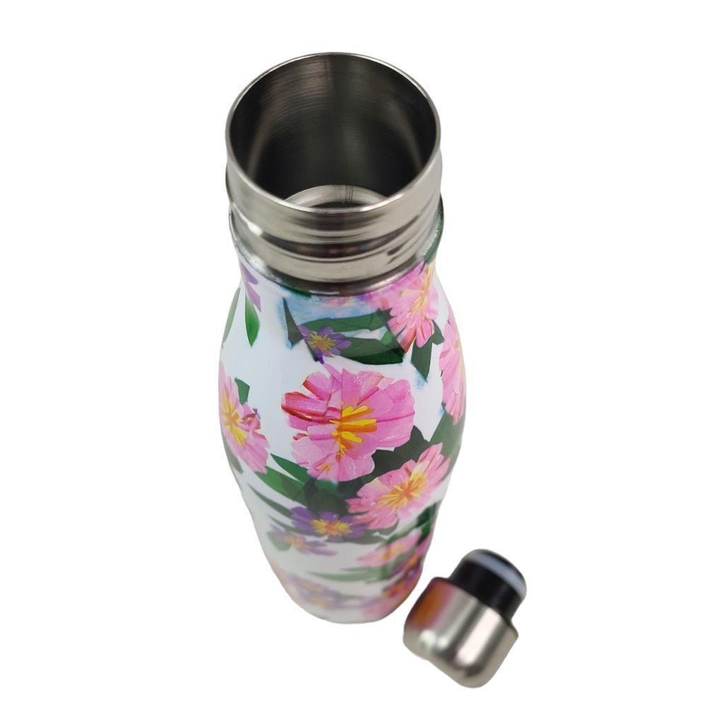 Garrafa Termica Estampada Flores Inox 500ml Floral Florido Dia A Dia Treino Caminhada Academia Traba - 3