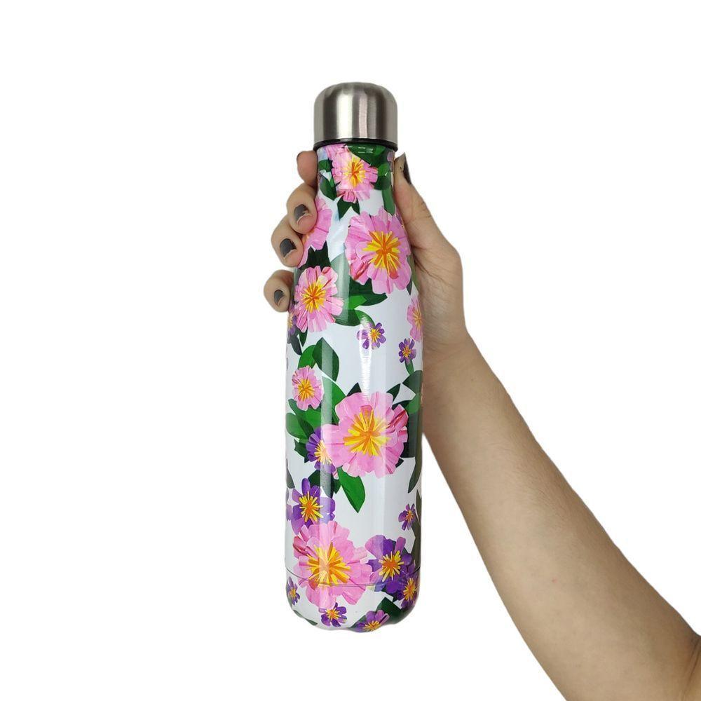 Garrafa Termica Estampada Flores Inox 500ml Floral Florido Dia A Dia Treino Caminhada Academia Traba - 7
