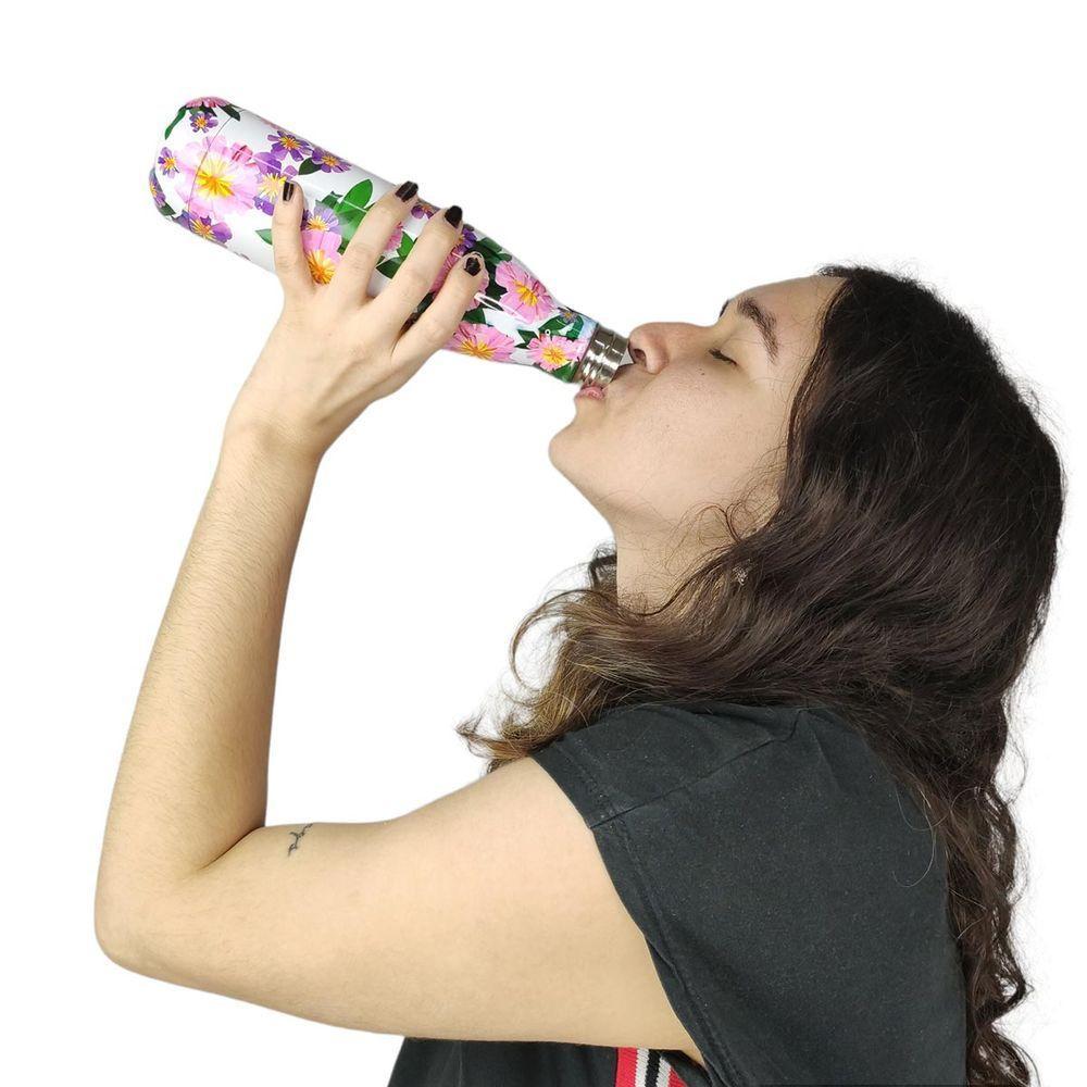 Garrafa Termica Estampada Flores Inox 500ml Floral Florido Dia A Dia Treino Caminhada Academia Traba - 8