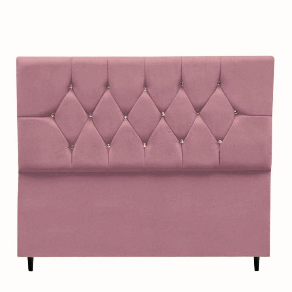 Cabeceira Estofada Cama Box King 195 Cm Geovana Suede Rose - 1